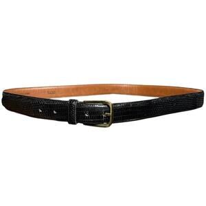 VTG Torino Black Calcutta Lizard Leather Dress Belt Size 38 Brass Made in USA
